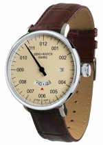 ZENO-WATCH BASEL Bauhaus Uno Beige Ref. C0073Q-Di9 Dual Time quartz watch RONDA Swiss 515.24D
